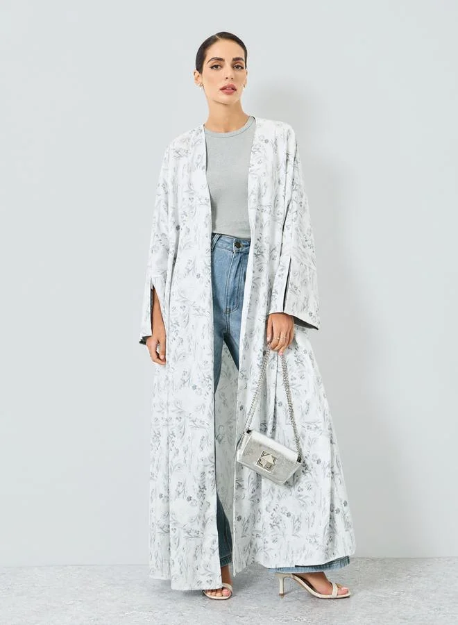 تايك تو عباية بطبعة زهور وأكمام بفتحة